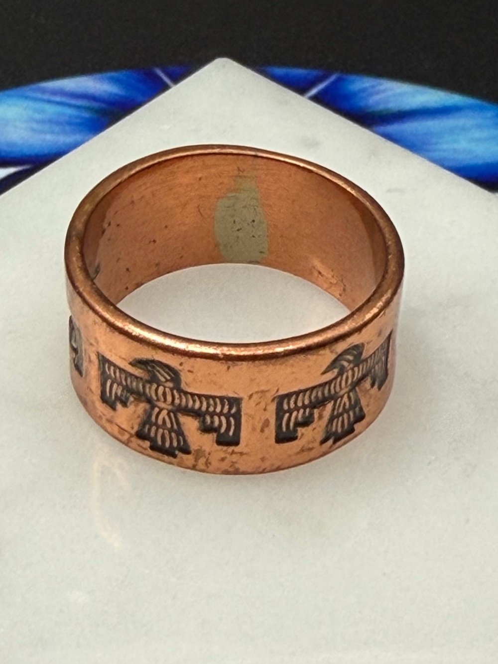 Southwestern Style Thunderbird Copper Ring Size 7.5 #568